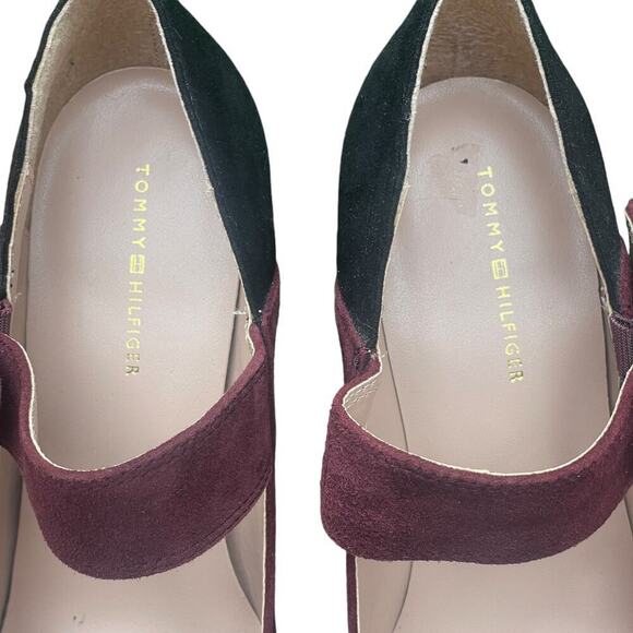 TOMMY HILFIGER Two-Tone Chunky Heels Strappy Black Burgundy - 8 1/2 - Picture 2 of 12